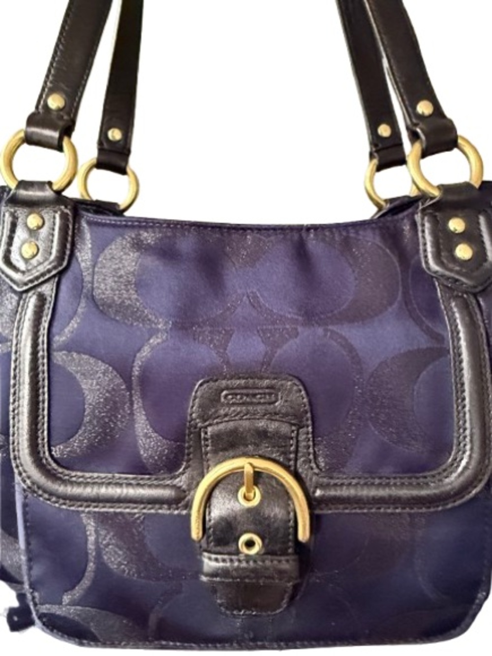 COACH Campbell Metallic Belle Carryall F26246 Navy Blue Black Monogram Tote Bag - Picture 4 of 11